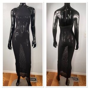 Mistress Rocks Women’s Elegant Black Halter Midi Knit Dress/Cover-Up Sz S